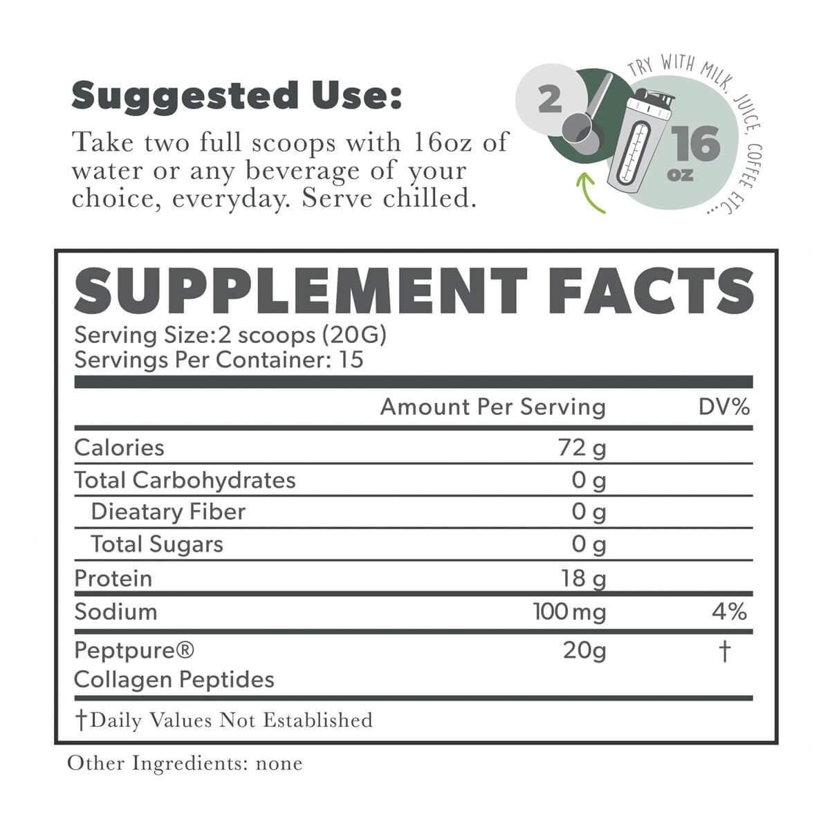 Collagen Peptides Grass Fed Supp Fact colageno hidrolizado en polvo