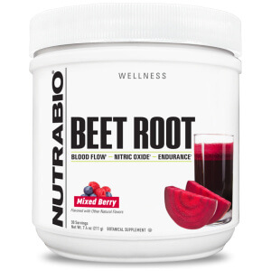 Botella de Beet Root Powder (Remolacha en Polvo) de la marca NutraBio - Sello Kosher